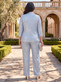 2 Pieces Sequin Plus Size Mother of the Bride/Groom Dresses Column Scoop Neck 3/4 Sleeves with Jacket