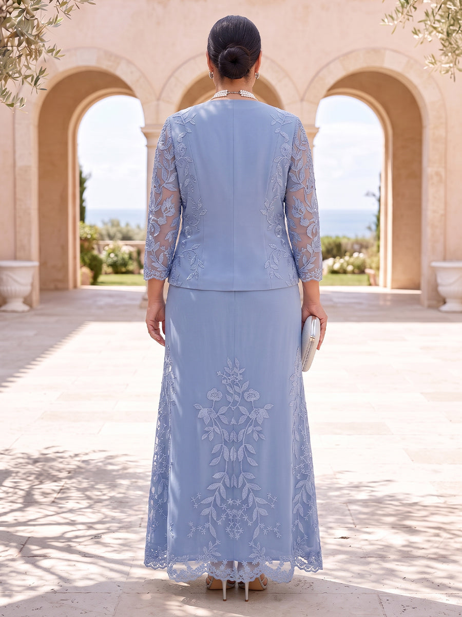 2 Pieces Lace Appliques Plus Size Mother of the Bride/Groom Dresses Mermaid/Sheath Scoop Neck Long Sleeves with Jacket