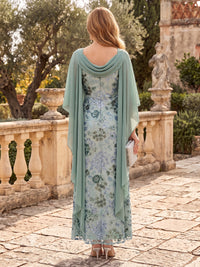 Floral Sequin Mother of the Bride/Groom Dresses Column Cowl Neck Cape Sleeves
