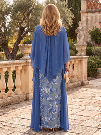 Sequin Mother of the Bride/Groom Dresses Column Cowl Neck Cape Sleeves