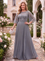 Pleated Lace Plus Size Mother of the Bride/Groom Dresses A Line Scoop Neck 3/4 Sleeves