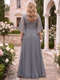 Pleated Lace Plus Size Mother of the Bride/Groom Dresses A Line Scoop Neck 3/4 Sleeves