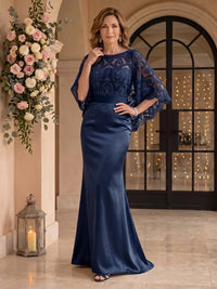 Lace Mermaid/Sheath Mother of the Bride/Groom Dresses with Cape Sleeves Scoop Neck