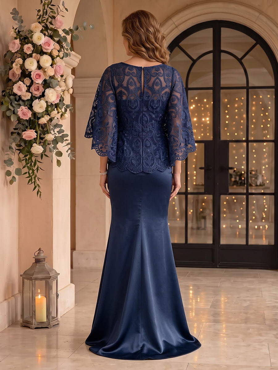 Lace Mermaid/Sheath Mother of the Bride/Groom Dresses with Cape Sleeves Scoop Neck