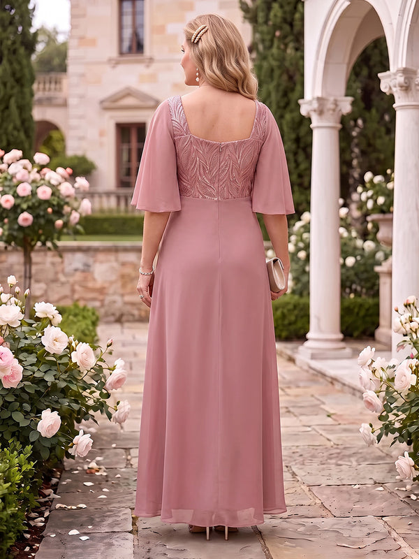 Sequin Plus Size A Line Mother of the Bride/Groom Dresses Scoop Neck Short Sleeves