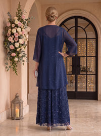 2 Pieces Sequin Mother of the Bride/Groom Dresses A Line V Neck Long Sleeves Floor Length with Jacket