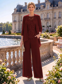 2 Pieces Chiffon Mother of the Bride/Groom Dresses Column Round Neck 3/4 Sleeves Floor Length with Jacket