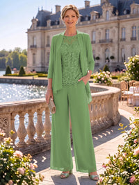 2 Pieces Chiffon Mother of the Bride/Groom Dresses Column Round Neck 3/4 Sleeves Floor Length with Jacket