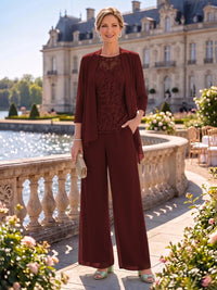2 Pieces Chiffon Mother of the Bride/Groom Dresses Column Round Neck 3/4 Sleeves Floor Length with Jacket