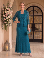 2 Pieces Lace Mother of the Bride/Groom Dresses Mermaid/Sheath Scoop Neck 3/4 Sleeves Floor Length