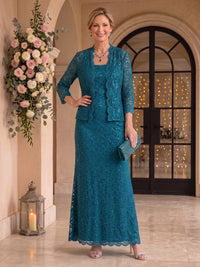 2 Pieces Lace Mother of the Bride/Groom Dresses Mermaid/Sheath Scoop Neck 3/4 Sleeves Floor Length