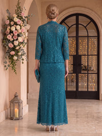 2 Pieces Lace Mother of the Bride/Groom Dresses Mermaid/Sheath Scoop Neck 3/4 Sleeves Floor Length