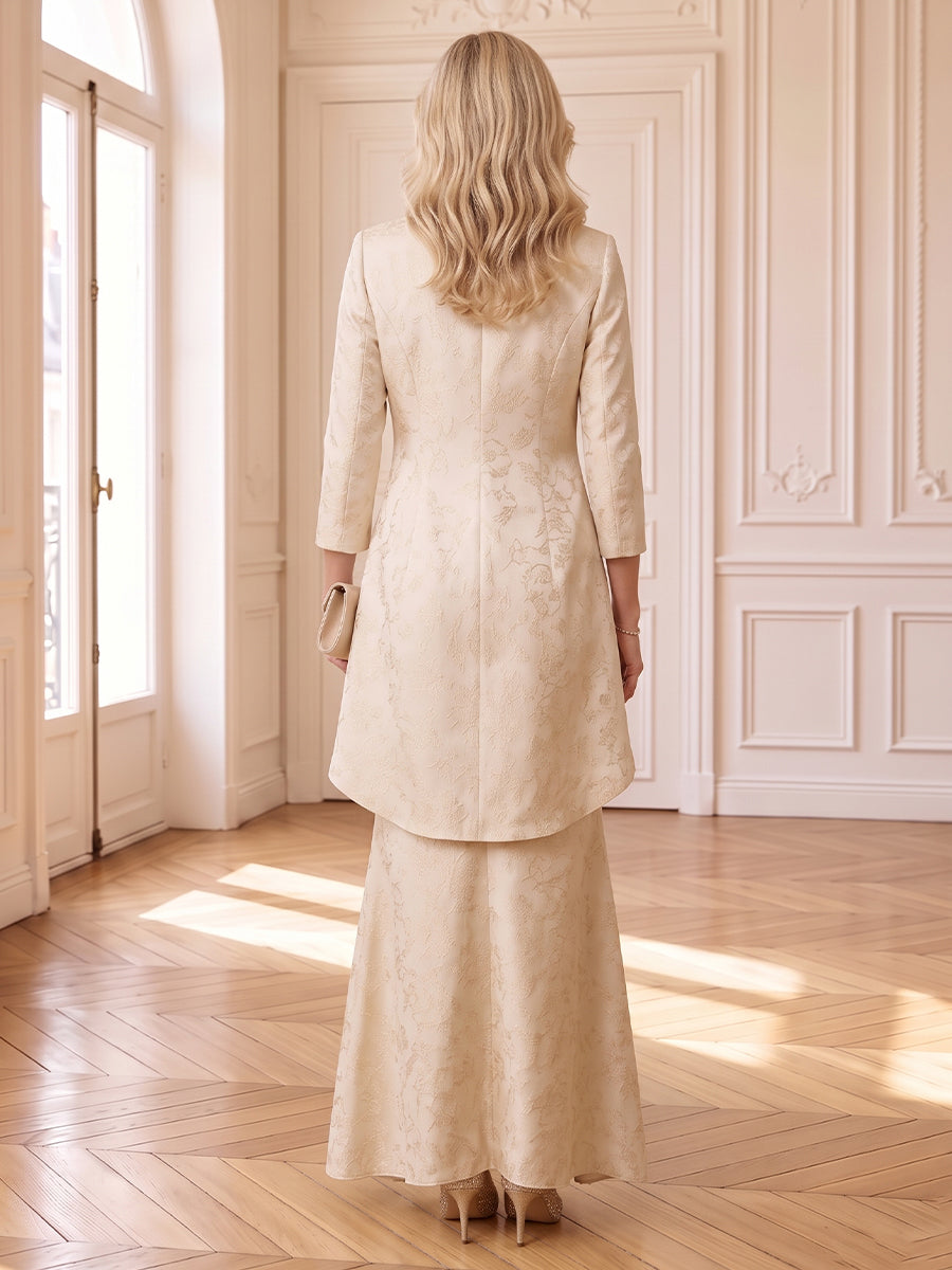 2 Pieces Jacquard Mother of the Bride/Groom Dresses Sheath/Mermaid Square Neck 3/4 Sleeves Floor Length with Jacket