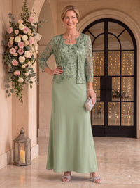 2 Pieces Chiffon Mother of the Bride/Groom Dresses Sheath/Mermaid Scoop Neck 3/4 Sleeves Floor Length