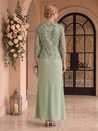 2 Pieces Chiffon Mother of the Bride/Groom Dresses Sheath/Mermaid Scoop Neck 3/4 Sleeves Floor Length