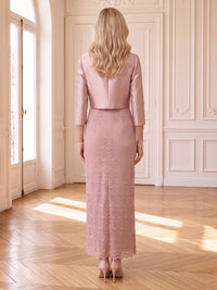 2 Pieces Lace Mother of the Bride/Groom Dresses Sheath/Mermaid Scoop Neck Long Sleeves Floor Length with Jacket
