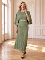 2 Pieces Lace Mother of the Bride/Groom Dresses Mermaid/Sheath Scoop Neck Cape Sleeves Floor Length with Jacket