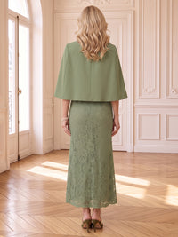 2 Pieces Lace Mother of the Bride/Groom Dresses Mermaid/Sheath Scoop Neck Cape Sleeves Floor Length with Jacket