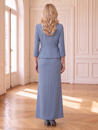 2 Pieces Satin Mother of the Bride/Groom Dresses Sheath/Mermaid Scoop Neck 3/4 Sleeves Floor Length with Jacket
