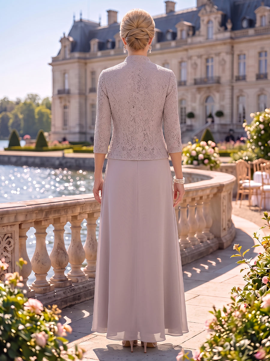 2 Pieces Chiffon Mother of the Bride/Groom Dresses A Line Scoop Neck 3/4 Sleeves Floor Length with Jacket