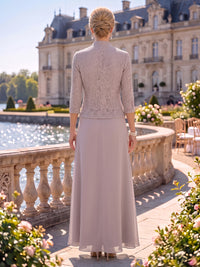 2 Pieces Chiffon Mother of the Bride/Groom Dresses A Line Scoop Neck 3/4 Sleeves Floor Length with Jacket