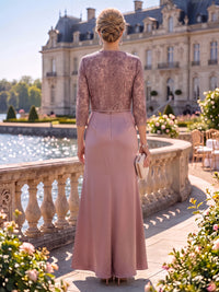 2 Pieces Satin Mother of the Bride/Groom Dresses Sheath/Mermaid V Neck 3/4 Sleeves Floor Length with Jacket