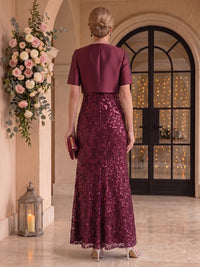 2 Pieces Sequin Mother of the Bride/Groom Dresses Sheath/Mermaid Square Neck Short Sleeves Floor Length with Jacket