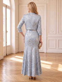 2 Pieces Jacquard Mother of the Bride/Groom Dresses Sheath/Mermaid Square Neck 3/4 Sleeves Floor Length with Jacket