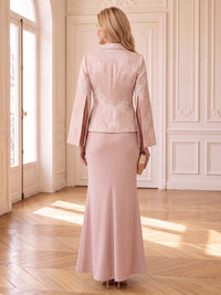 2 Pieces Jacquard Mother of the Bride/Groom Dresses Sheath/Mermaid V Neck Cape Sleeves Floor Length with Jacket