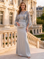 Sequin Mother of the Bride/Groom Dresses Sheath/Mermaid Scoop Neck Cape Sleeves Floor Length