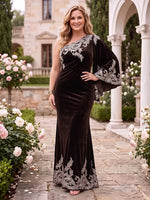 Velvet Mother of the Bride/Groom Dresses Sheath/Mermaid One Shoulder Long Sleeves Floor Length