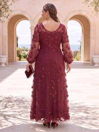 3D Flower Plus Size Long Sleeves Mother of the Bride/Groom Dresses A Line Scoop Neck Floor Length Formal Dresses