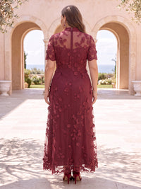 3D Flower Plus Size Short Sleeves Mother of the Bride/Groom Dresses A Line Stand Collar Floor Length Formal Dresses