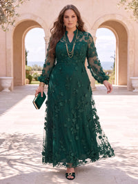 3D Flower Plus Size Long Sleeves Mother of the Bride/Groom Dresses A Line Stand Collar Floor Length Formal Dresses