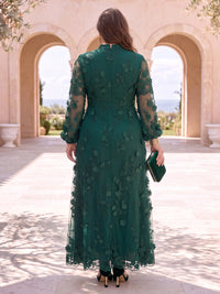3D Flower Plus Size Long Sleeves Mother of the Bride/Groom Dresses A Line Stand Collar Floor Length Formal Dresses