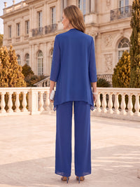 3 Pieces Chiffon Mother of the Bride/Groom Pantsuit Round Neck Long Sleeves Floor Length with Jacket