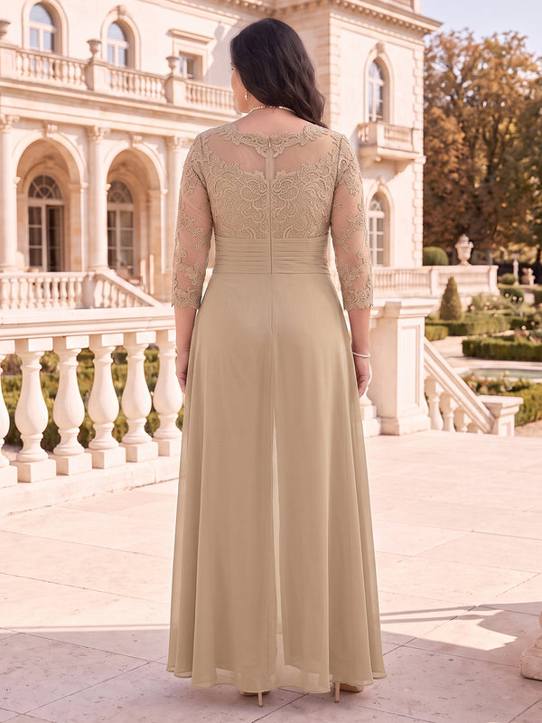 Plus Size 3/4 Sleeves Mother of the Bride/Groom Pantsuit Chiffon A Line Round Neck Floor Length