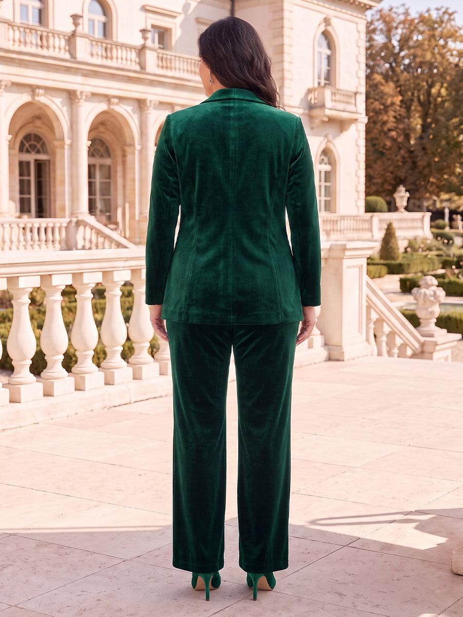 3 Pieces Plus Size Long Sleeves Mother of the Bride/Groom Pantsuit Velvet Cowl Neck Floor Length with Jacket