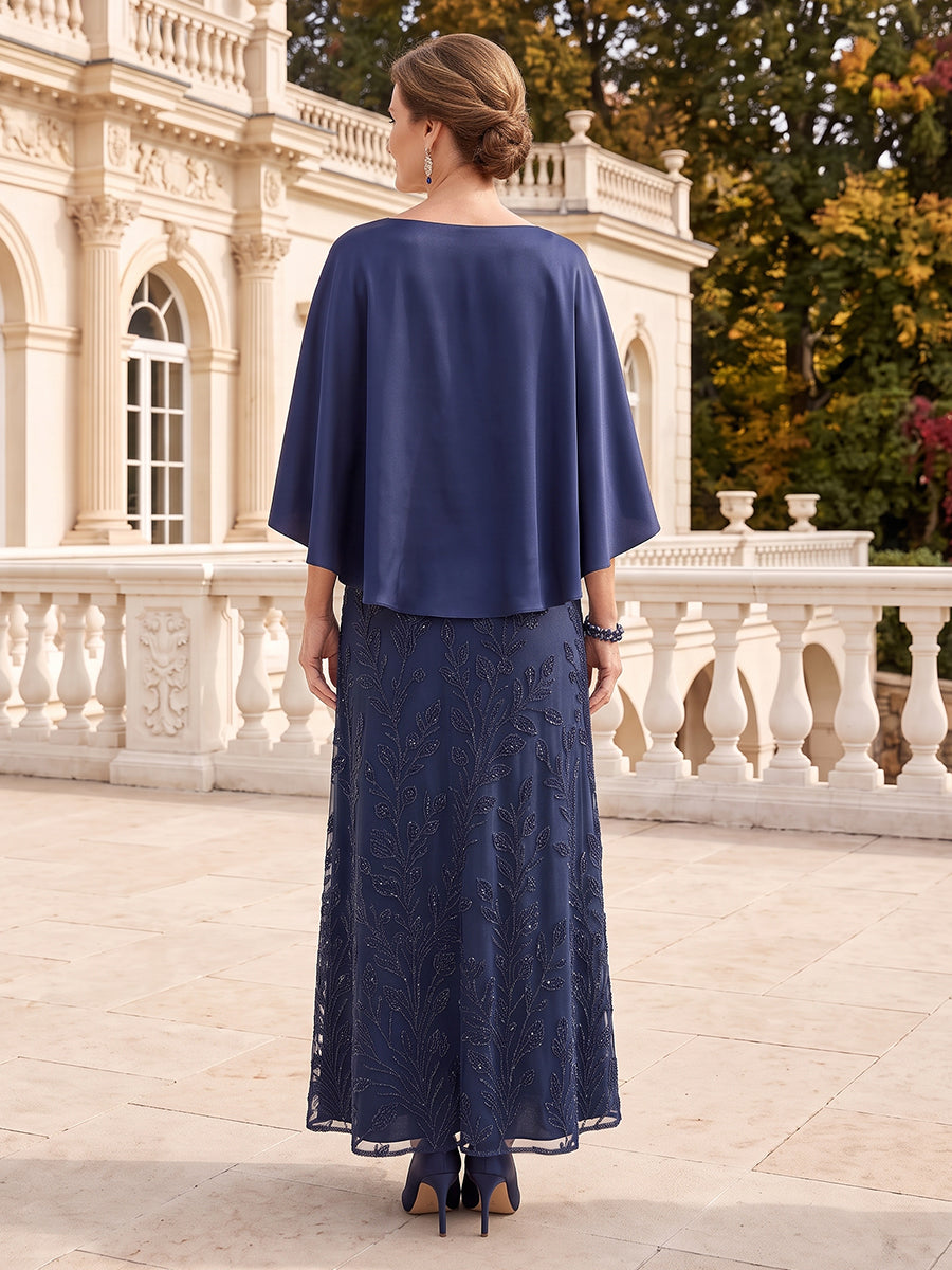Sequin Cape Sleeves Mermaid/Sheath Mother of the Bride/Groom Dresses Scoop Neck Floor Length