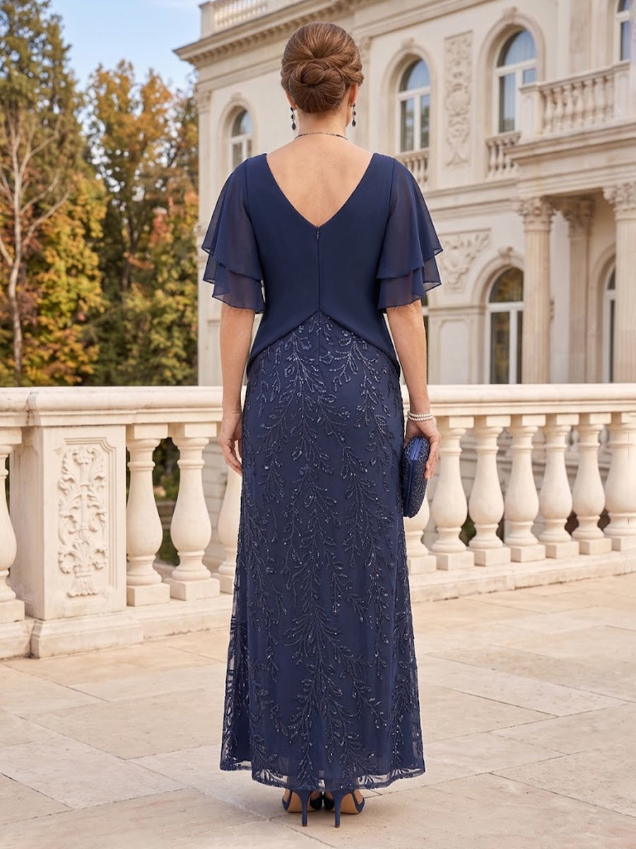 Sequin Short Sleeves Mother of the Bride/Groom Dresses Mermaid/Sheath V Neck Floor Length