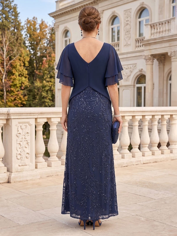 Sequin Short Sleeves Mother of the Bride/Groom Dresses Mermaid/Sheath V Neck Floor Length