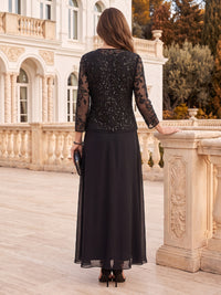 2 Pieces Sequin Long Sleeves Mother of the Bride/Groom Dresses with Jacket Scoop Neck A Line Floor Length