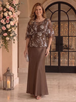 Sequin Plus Size Mother of the Bride/Groom Dresses Mermaid/Sheath Scoop Neck Short Sleeves