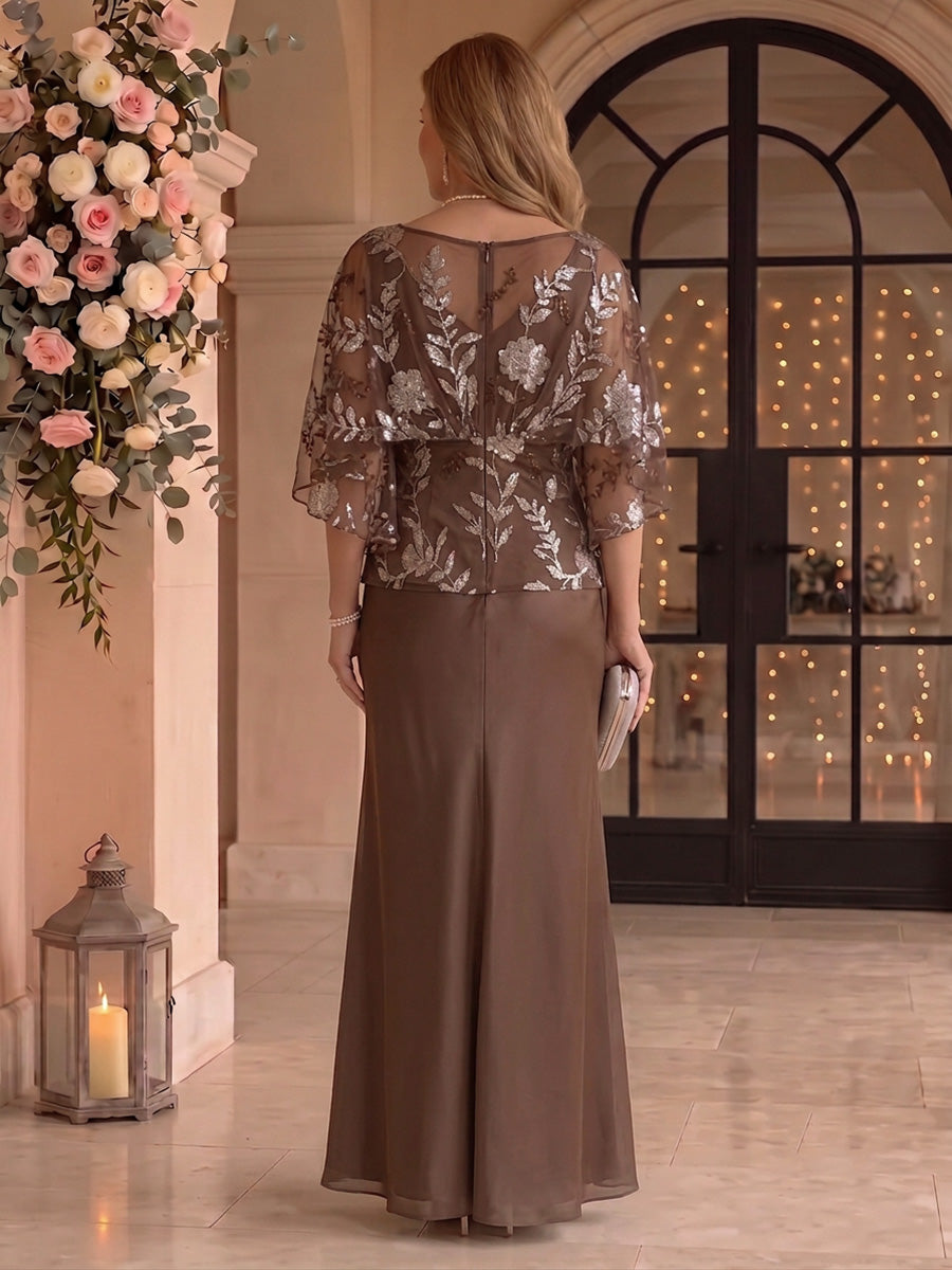 Sequin Plus Size Mother of the Bride/Groom Dresses Mermaid/Sheath Scoop Neck Short Sleeves