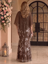 Sequin Plus Size Mother of the Bride/Groom Dresses Mermaid/Sheath Scoop Neck Short Sleeves with Cape