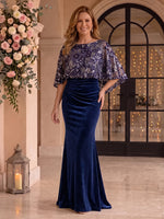 Velvet Sequin Mermaid/Sheath Mother of the Bride/Groom Dresses with Cape Sleeves Scoop Neck