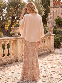 Satin Sequin Mermaid/Sheath Mother of the Bride/Groom Dresses with Cape Sleeves Scoop Neck