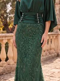 Cape Sleeves Satin Sequin Mermaid/Sheath Mother of the Bride/Groom Dresses Scoop Neck
