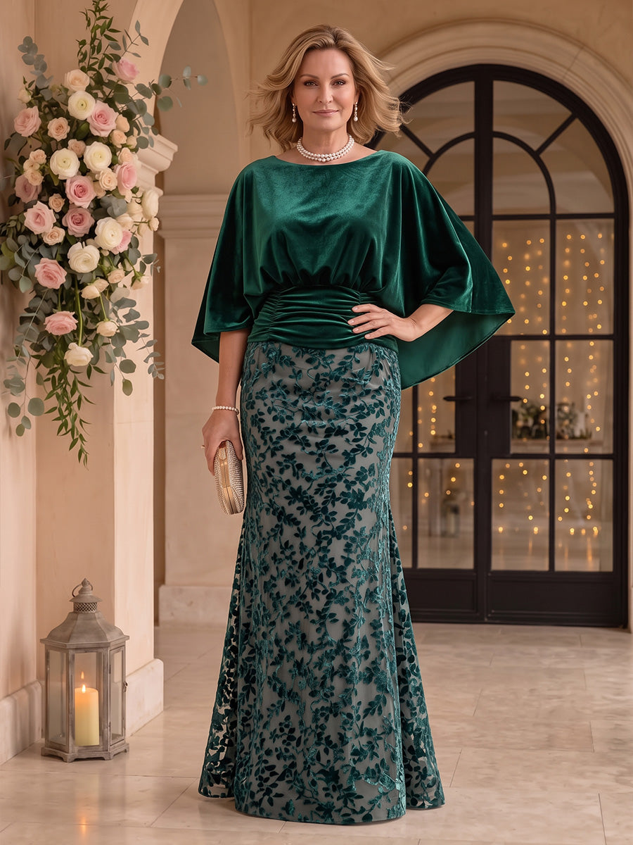 Velvet Scoop Neck Mermaid/Sheath Mother of the Bride/Groom Dresses with Cape Sleeves