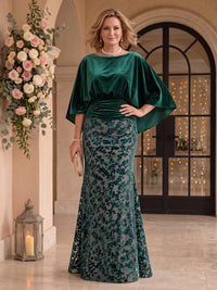 Velvet Scoop Neck Mermaid/Sheath Mother of the Bride/Groom Dresses with Cape Sleeves